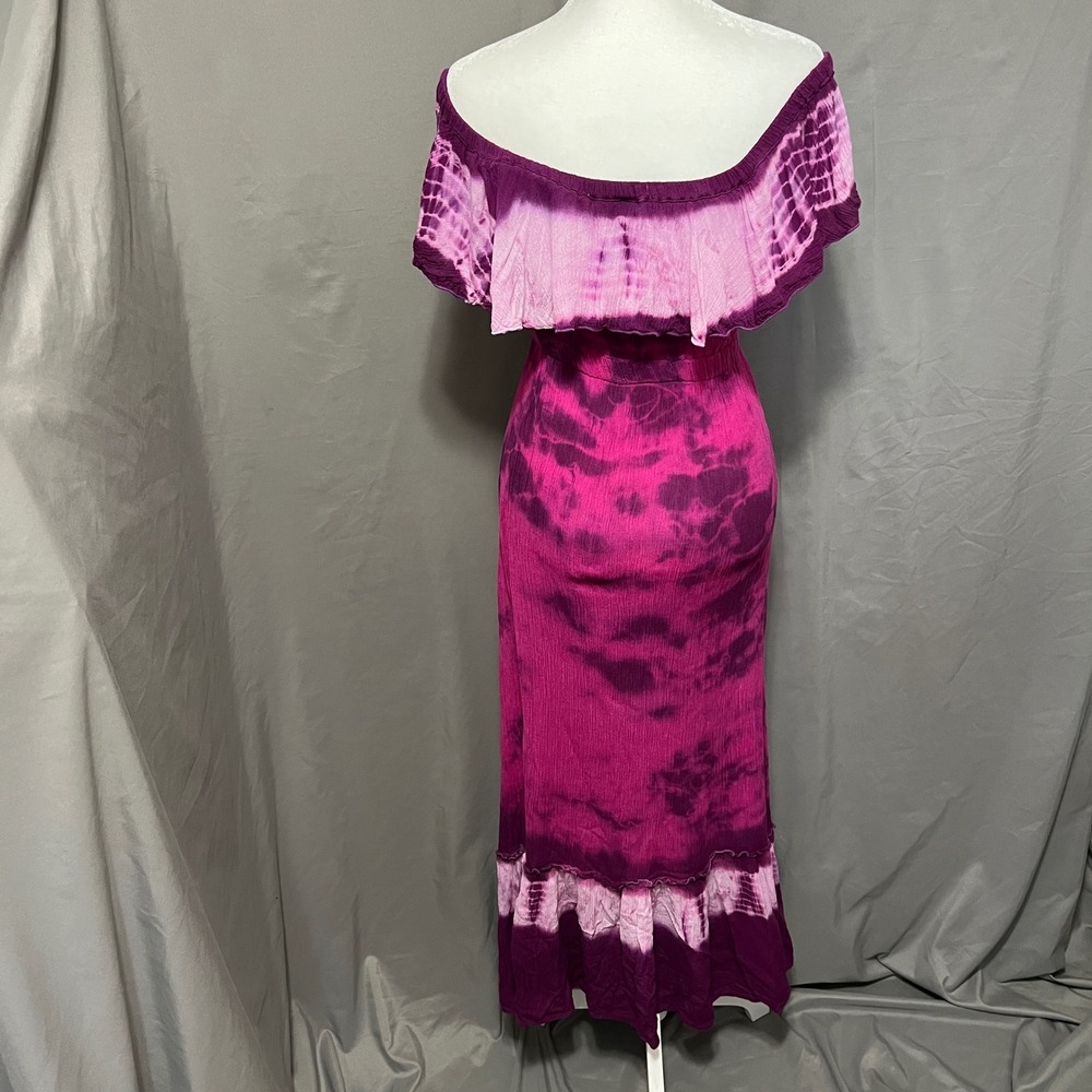 Steve Madden Purple Tie Dye Maxi Dress Off Shoulder Ombre Ruffle Size Small - Picture 3 of 7